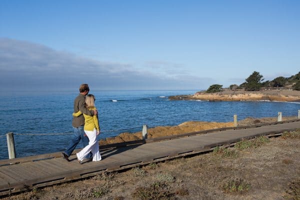 Walking along Cambria Boardwalk